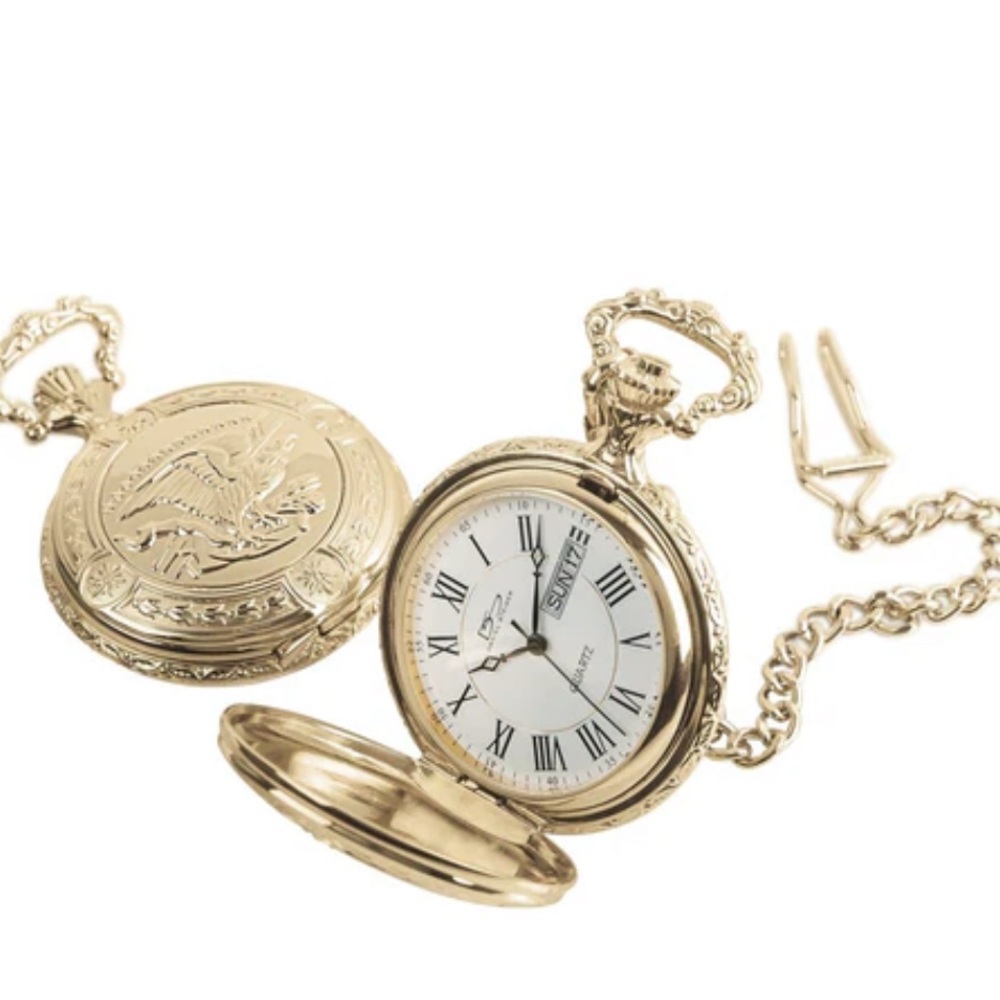 NWOT Daniel Steiger Handmade Pocket Watch Flying Eagle Design Gold-plated,chain